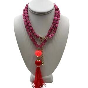 Kate Spade In the swing of things Pink Coral Beaded Tassel Long Necklace
